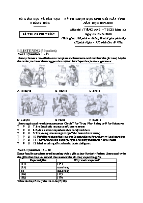Đề thi chọn học sinh giỏi cấp tỉnh môn Tiếng Anh Lớp 8 (Bảng A) - Năm học 2009-2010 - Sở GD & ĐT Khánh Hòa
